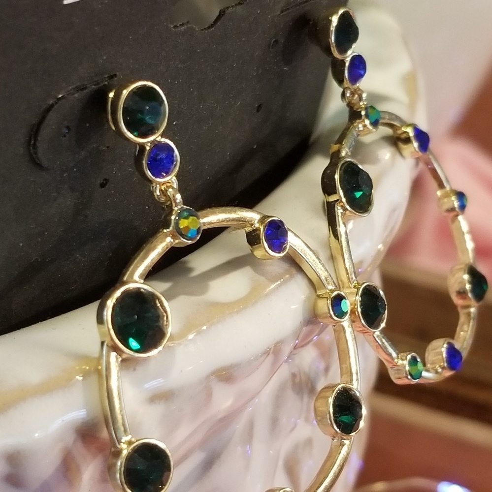 Illuminata Jeweled Gold Post Hoop Earrings